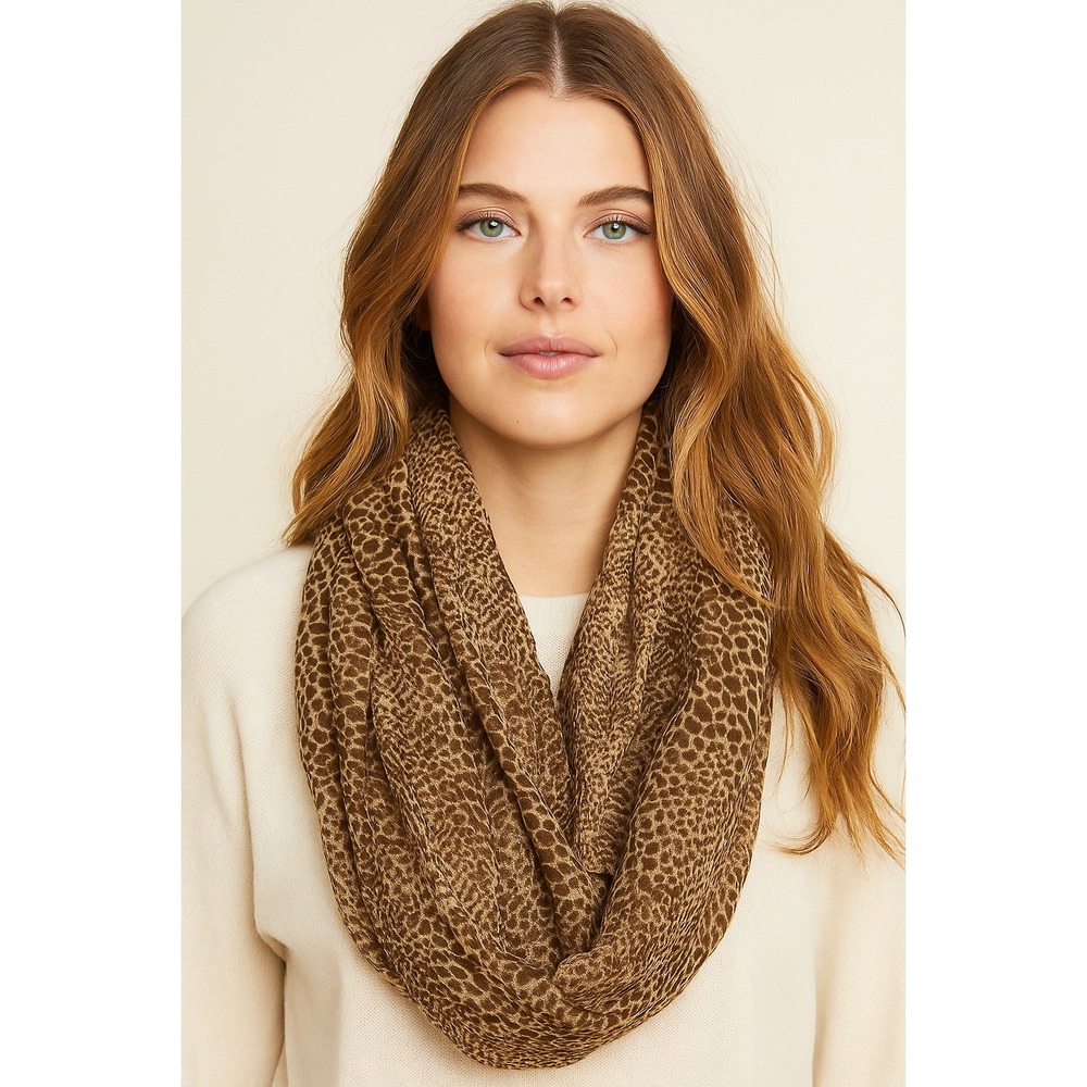 Nicole Marciano Animal Print Infinity Scarf Brown‎ Tan Boho Lightweight Scarf